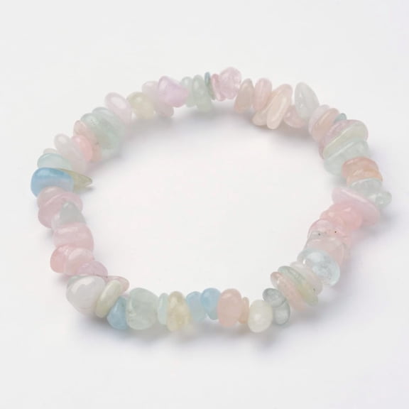 1 pc Natural Morganite Beaded Stretch Bracelet 2-1/8 inch(54mm) Inner Diameter 5-11mm Wide Pink Toggle Clasp 1pc