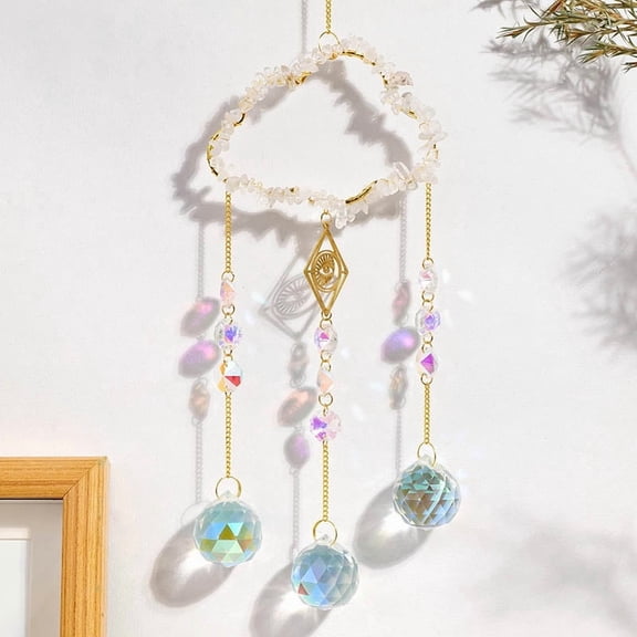 1 pc Natural Quartz Copper Wire Wrapped Cloud Hanging Ornaments Teardrop Glass Tassel Suncatchers for Home Outdoor Decoration 420mm