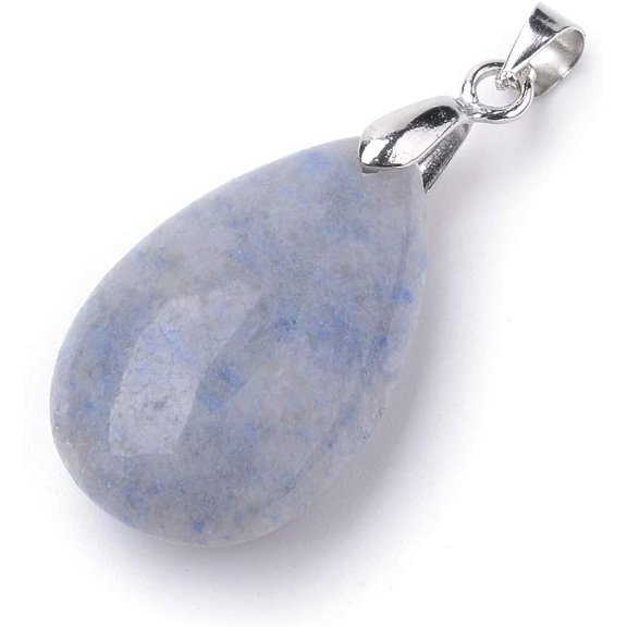 1 pc Natural Quartz Pendants with Alloy Findings Teardrop Platinum Light Steel Blue 23~24x14x8mm Hole: 4x5mm
