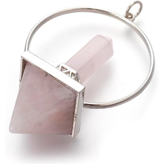 1 pc Natural Rose Quartz Big Pendants with Platinum Tone Brass Findings Pyramid 62~63x41x2mm Hole: 5mm