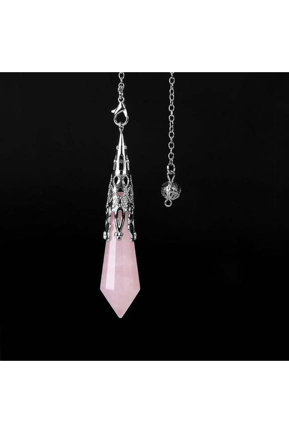 1 pc Natural Rose Quartz Dowsing Pendulum Big Pendants with Platinum Plated Metal Cone Hexagonal Cone Charm 260mm