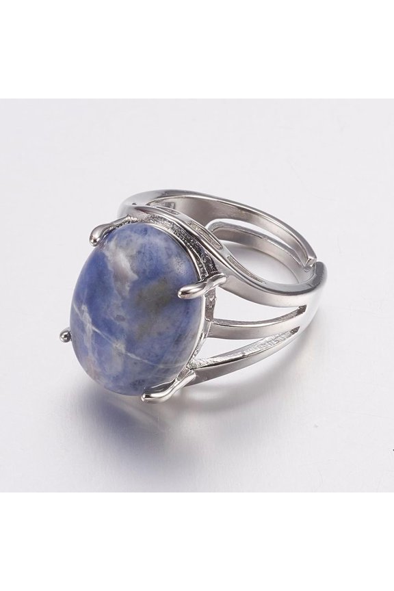 1 pc Natural Sodalite Wide Band Finger Rings with Brass Ring Findings Oval 18mm Craft Supplies