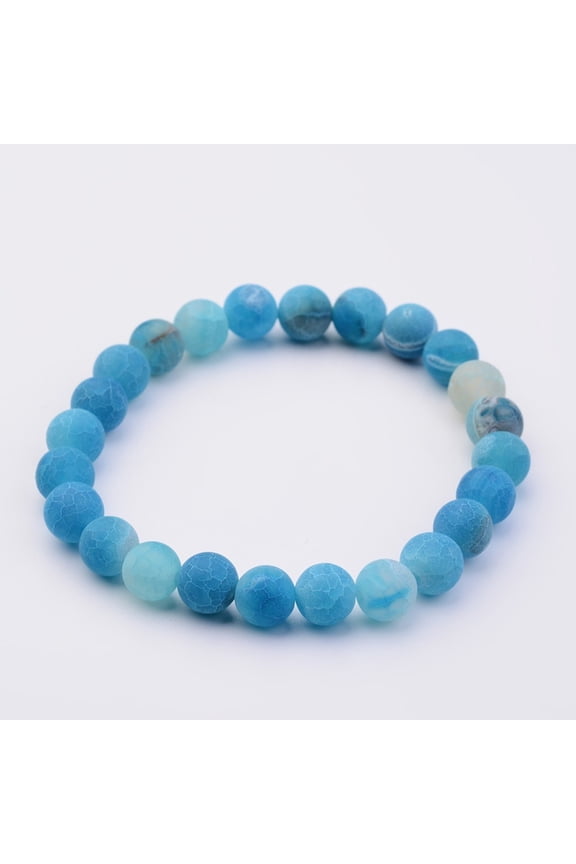 1 pc Natural Weathered Agate Stretch Beads Bracelets Dodger Blue 2 inch(50mm)