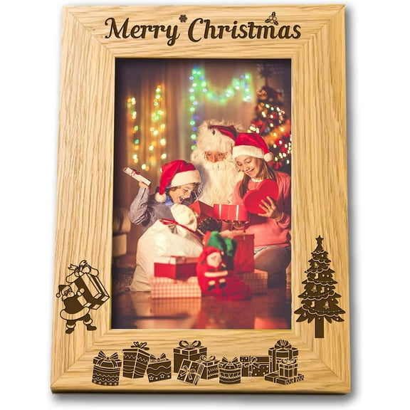 1 pc Natural Wood Photo Frames for Tabletop Display Photo Frame Rectangle Peru Christmas Themed Pattern 152x102mm