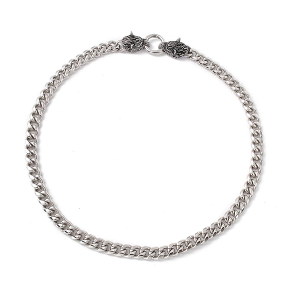 1 pc Non-Tarnish 304 Stainless Steel Curb Chains Necklace with Wolf Clasps for Men Women Stainless Steel color 23.78 inch(60.4cm)
