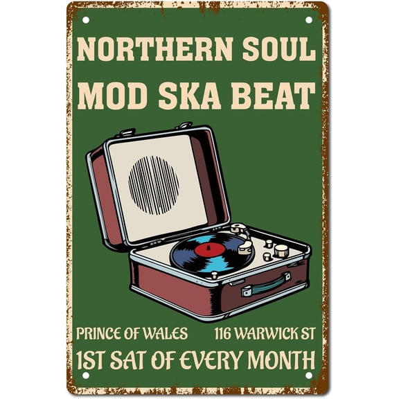 1 pc Northern Soul Mod Ska Beat Metal Tin Sign Vintage Wall Art Decor House Plaque Poster for Home Bar Pub Garden Kitchen Coffee Garage Decoration 12 x 8 Inch