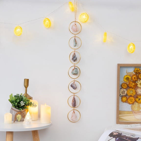 1 pc Nuggets Chakra Gemstone Chandelier Hanging Suncatcher with Iron Ring for Car Window Home Garden Ornament 675mm