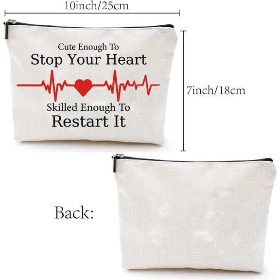 1 pc Nurse Makeup Bags for Purse Multi-Function Heart Cosmetic bag with Zipper Polycotton Toiletry Travel Washing bag Make Up Organizer Tool Pouch Large Storage Gifts for Women 10x7Inch