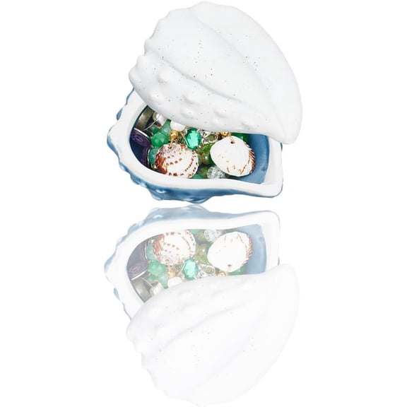 1 pc Ocean Style Ceramics Storage Jar with Lid Storage Containers for Tea Coffee Jewelry Shell Shape Steel Blue 93x71.5x56mm Inner Diameter: 71.5x56mm