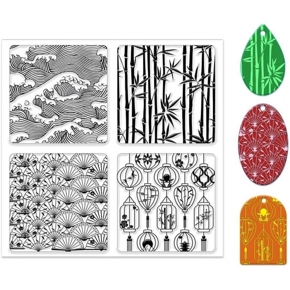 1 pc Oriental Elements Silicone Clay Texture Mat Waves Bamboo Silicone Texture Stamps Clay Modeling Pattern Pad for DIY Jewelry Earrings & Decorative Card Making