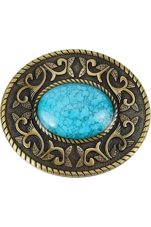 1 pc Oval Alloy Smooth Buckles Belt Fastener with Plastic Imitation Turquoise Antique Bronze 80x70x15mm