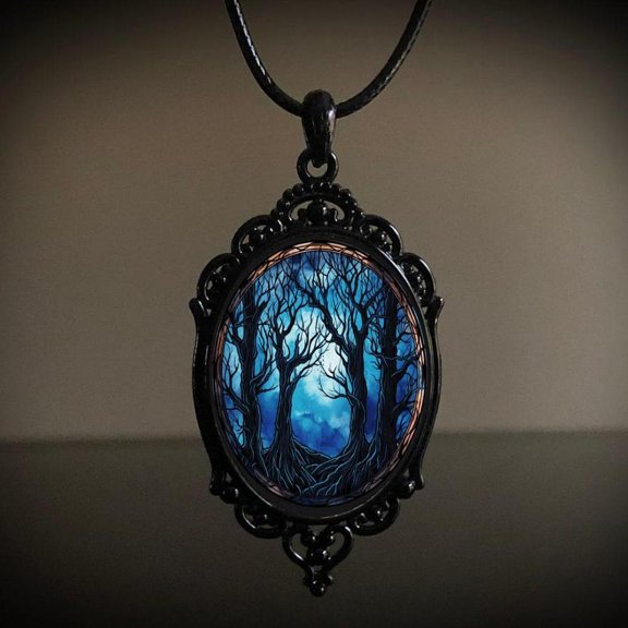 1 pc Oval Gothic Alloy Glass Pendant Necklaces for Women Black Tree of Life 17.72 inch(45cm)