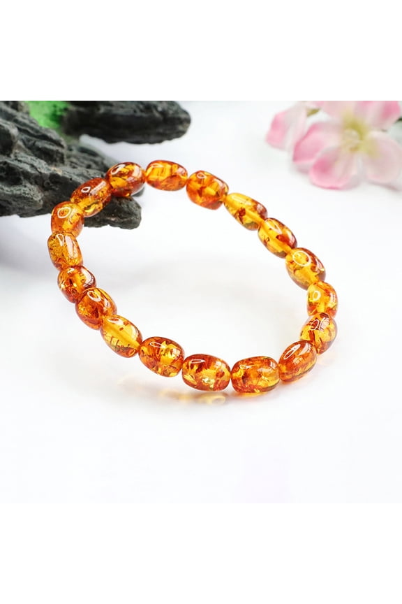 1 pc Oval Natural Amber Stretch Bracelets for Women Inner Diameter: 2 inch(5cm)