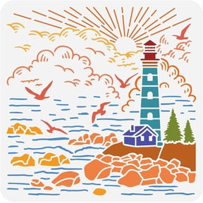 1 pc PET Hollow Out Drawing Painting Stencils for DIY Scrapbook Photo Album Lighthouse Pattern 30x30cm for Craft Accessories