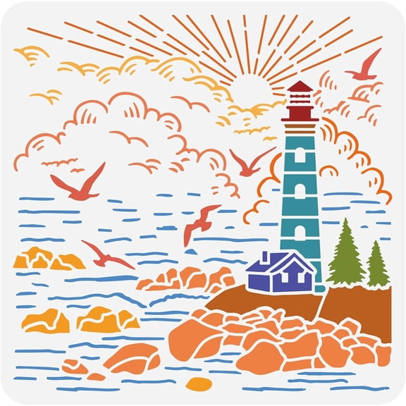 1 pc PET Hollow Out Drawing Painting Stencils for DIY Scrapbook Photo Album Lighthouse Pattern 30x30cm for Craft Accessories