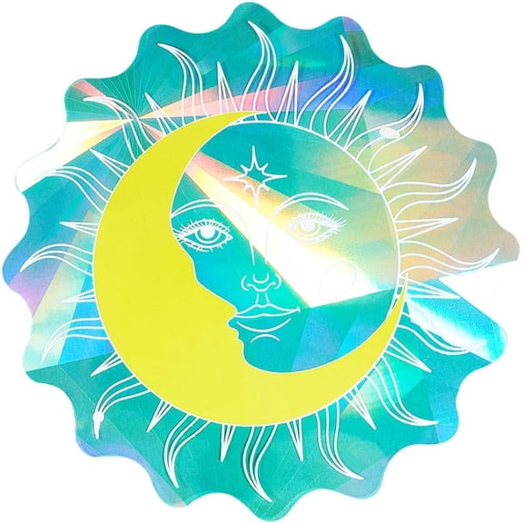 1 pc PET Rainbow Window Clings Stickers Non Adhesive Sun Catchers Indoor Window Stickers for Bird Strikes Moon Pattern 135x0.1mm