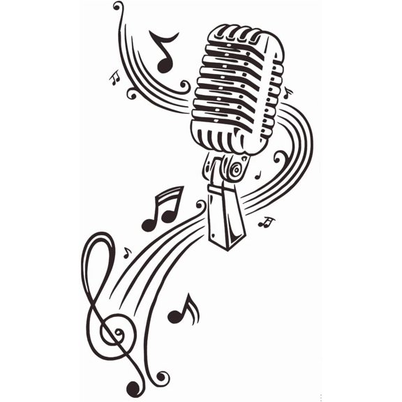 1 pc PVC Wall Stickers for Home Living Room Bedroom Wall Decoration Musical Note & Microphone Pattern Black 570x345x1mm