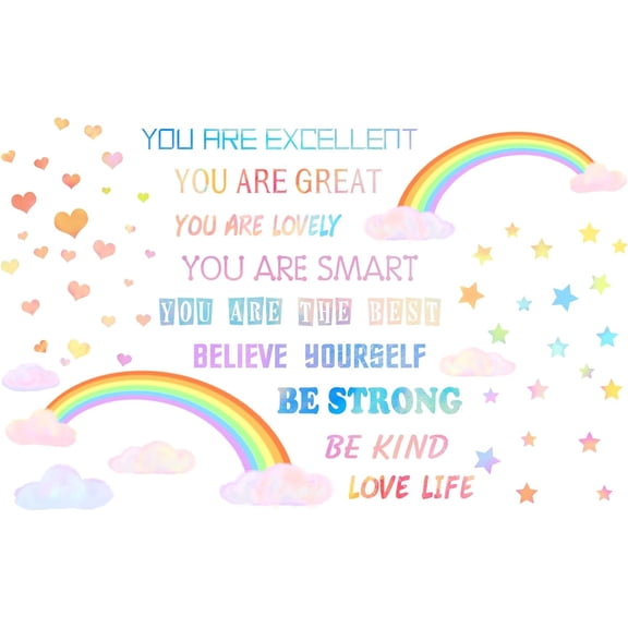 1 pc PVC Wall Stickers with Inspirational Phrase Rectangle for Home Living Room Bedroom Decoration Rainbow Pattern 400x1160mm