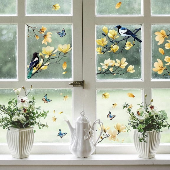 1 pc PVC Window Static Stickers Rectangle Shape for Window Decoration Flower 900x300mm Craft Supplies