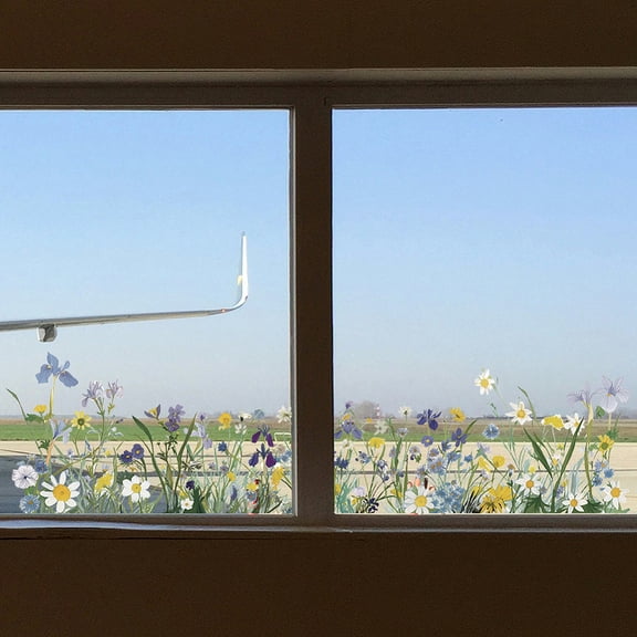 1 pc PVC Window Static Stickers Rectangle Shape for Window Decoration Flower 900x300mm for DIY