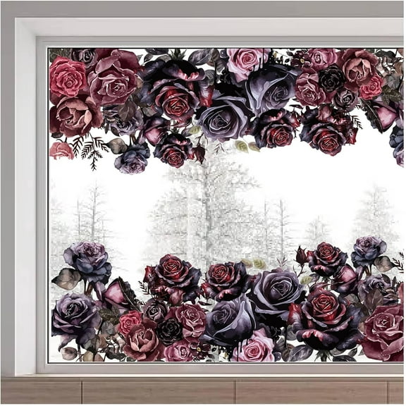 1 pc PVC Window Static Stickers Rectangle Shape for Window Decoration June Rose 380x1160mm for DIY