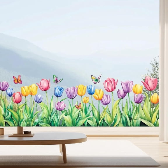 1 pc PVC Window Static Stickers Rectangle Shape for Window Decoration Tulip 380x1160mm handmade