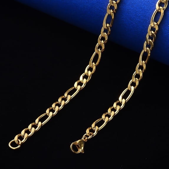 1 pc PVD Vacuum Plating 304 Stainless Steel Figaro Chain Necklaces with Lobster Claw Clasp Real 18K Gold Plated Link: 6.5x3x0.8mm and 4.5x3x0.8mm 19.68 inch(50cm)