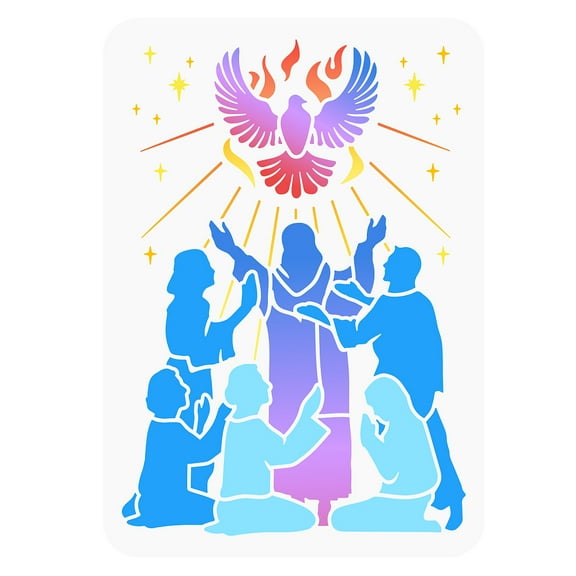 1 pc Pentecost Holy Spirit Stencil 11.7x8.3 inch Hollow Out The Father Religious Man Woman Stencil Reusable Pigeon Fire Stencil Template for Painting on oto Album Paper Wall Decor