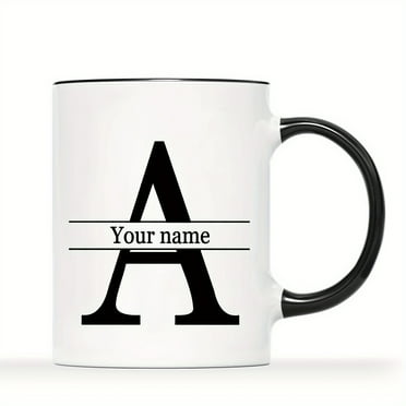 1 pc Personalized Cup with Name and Letters-Unique Design Ceramic Cup for Coffee and Tea, Perfect for Hot or Cold Drinks, Original White Cup, Great for Birthday, Family Parties and Gift