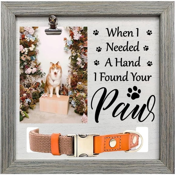 1 pc Pet Memorial Picture Frame 9x9 inch When I Needed A Hand I Found Your Paw Wood Commemorative Pet Dog Cat Photo Frames Pets Gift Picture Frame with Photo Clip & Collar Holder