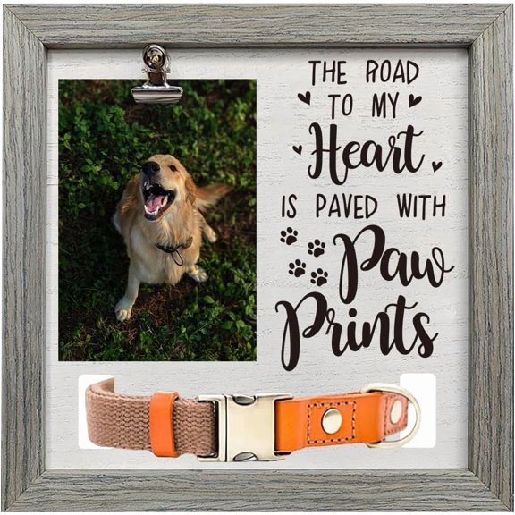 1 pc Pet Photo Frames for Tabletop Display Photo Frame with Word Gray Paw Print 230x230mm