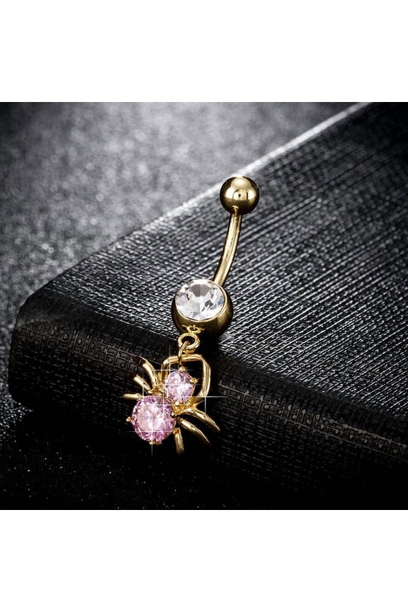 1 pc Piercing Jewelry Brass Cubic Zirconia Ring Belly Rings with Surgical Stainless Steel Bar Cadmium Free Lead Free Real 18K golden Plated Spider Pink