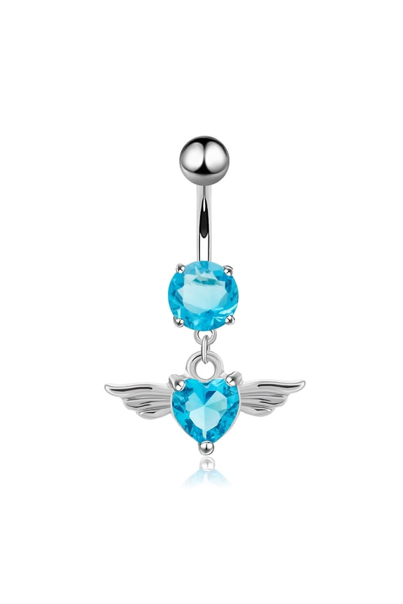 1 pc Piercing Jewelry Stainless Steel Micro Pave Cubic Zirconia Split Ring Belly Rings Aquamarine 37x24mm
