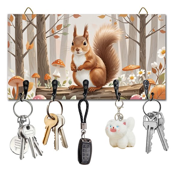 1 pc Pine Wood & Iron Wall Mounted Hook Hangers Decorative Organizer Rack Squirrel 130x240x10mm