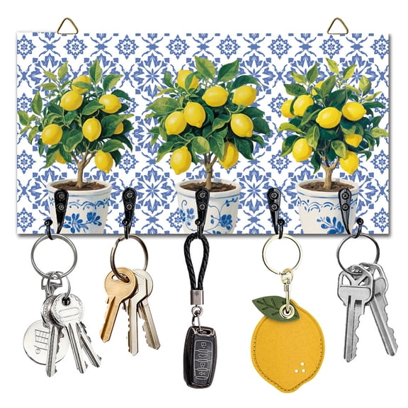 1 pc Pine Wood & Iron Wall Mounted Hooks Hangers Decorative Organizer Rack Lemon 130x240x10mm