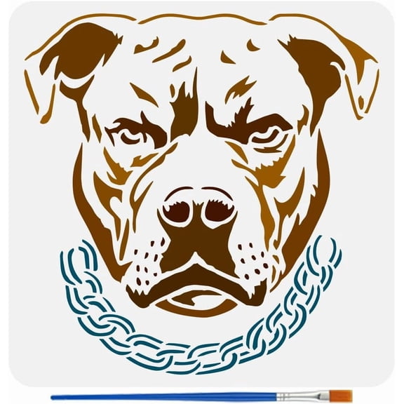 1 pc Pit Bull Stencils with Paint Brush 11.8x11.8Inch Pit Bull Face Stencils Animal Theme Dog Head Decoration Template