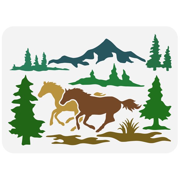 1 pc Plastic Drawing Painting Stencils Templates for Painting on Scrapbook Fabric Tiles Floor Furniture Wood Rectangle Horse Pattern 29.7x21cm for DIY