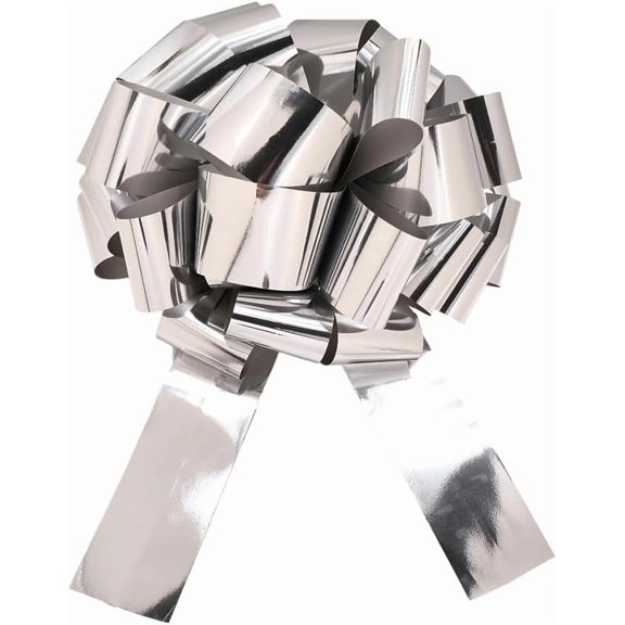 1 pc Plastic Flower Pull Bows Gift Ribbon For Wedding Birthday Party or Car Decoration Silver 700mm