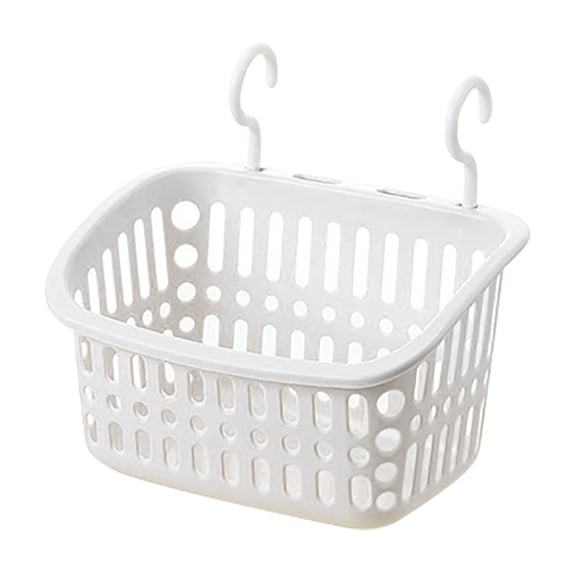 1 pc Plastic Hanging Baskets for Shower, Hanging Basket Organizer with Hooks, Rectangle Small Hanging Storage Basket (White)