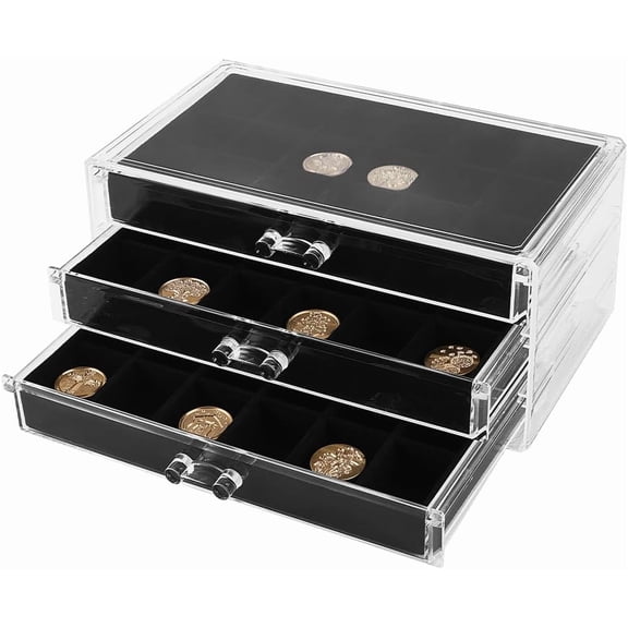 1 pc Plastic Jewelry box with 3 Drawers Velvet Jewelry Organiser for Rings Bracelets Necklaces Brooches Earrings Black 13.6x23.6x10.5cm Inner Diameter: 31x36.5mm