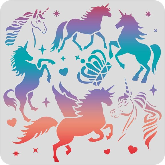 1 pc Plastic Reusable Drawing Painting Stencils Templates for Painting on Scrapbook Fabric Tiles Floor Furniture Wood Square Unicorn Pattern 300x300mm