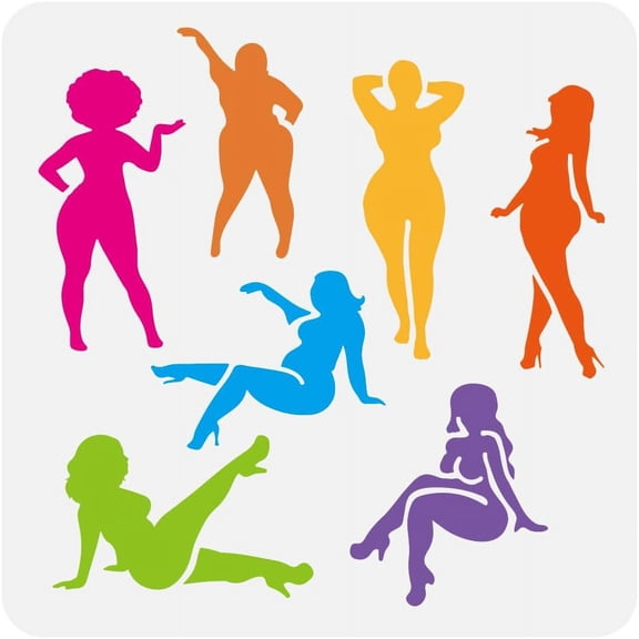 1 pc Plus Size Girls Stencil 11.8x11.8" Reusable Fullbody Women Stencils Fashion Women Silhouette Stencil Lady Stencils