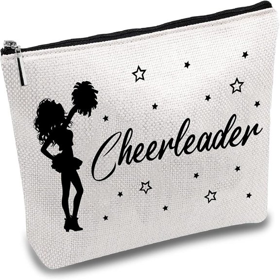 1 pc Polycotton Canvas Storage Bags Metal Zipper Pouches Rectangle with Pattern Cheerleaders 18x25cm