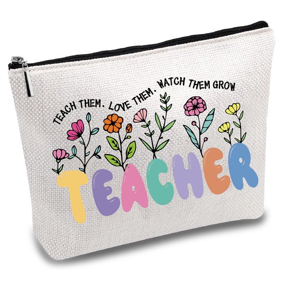 1 pc Polycotton Canvas Storage Bags Metal Zipper Pouches Rectangle with Pattern Flower 18x25cm