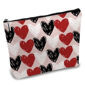 1 pc Polycotton Canvas Storage Bags Metal Zipper Pouches Rectangle with Pattern Heart 18x25cm