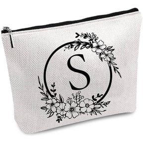 1 pc Polycotton Canvas Storage Bags Metal Zipper Pouches Rectangle with Pattern Letter S 18x25cm