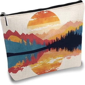 1 pc Polycotton Canvas Storage Bags Metal Zipper Pouches Rectangle with Pattern Mountain 18x25cmDIY