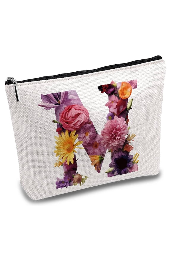 1 pc Polycotton Canvas Stroage Bags Metal Zipper Pouches Rectangle Letter M 18x25cm