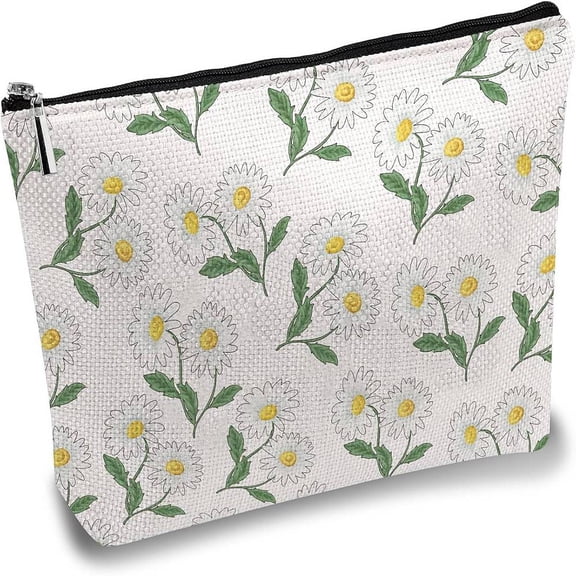 1 pc Polycotton Custom Canvas Storage Bags Metal Zipper Pouches Rectangle with Pattern April Daisy 18x25cm