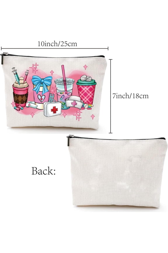 1 pc Polycotton Custom Canvas Storage Bags Metal Zipper Pouches Rectangle with Pattern Drink 18x25cm